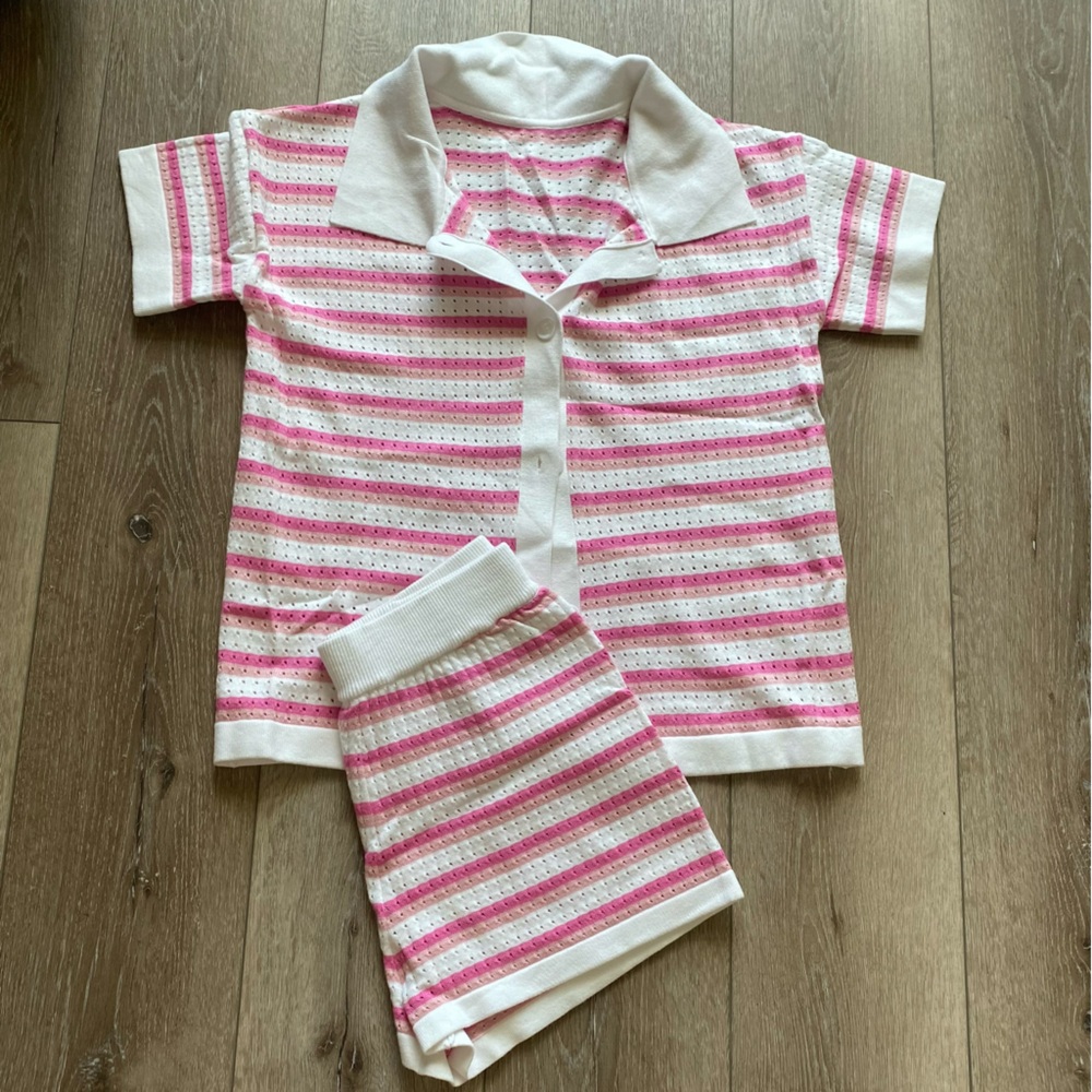 SHEIN Pink and White Striped Knit Ensemble sz. OS